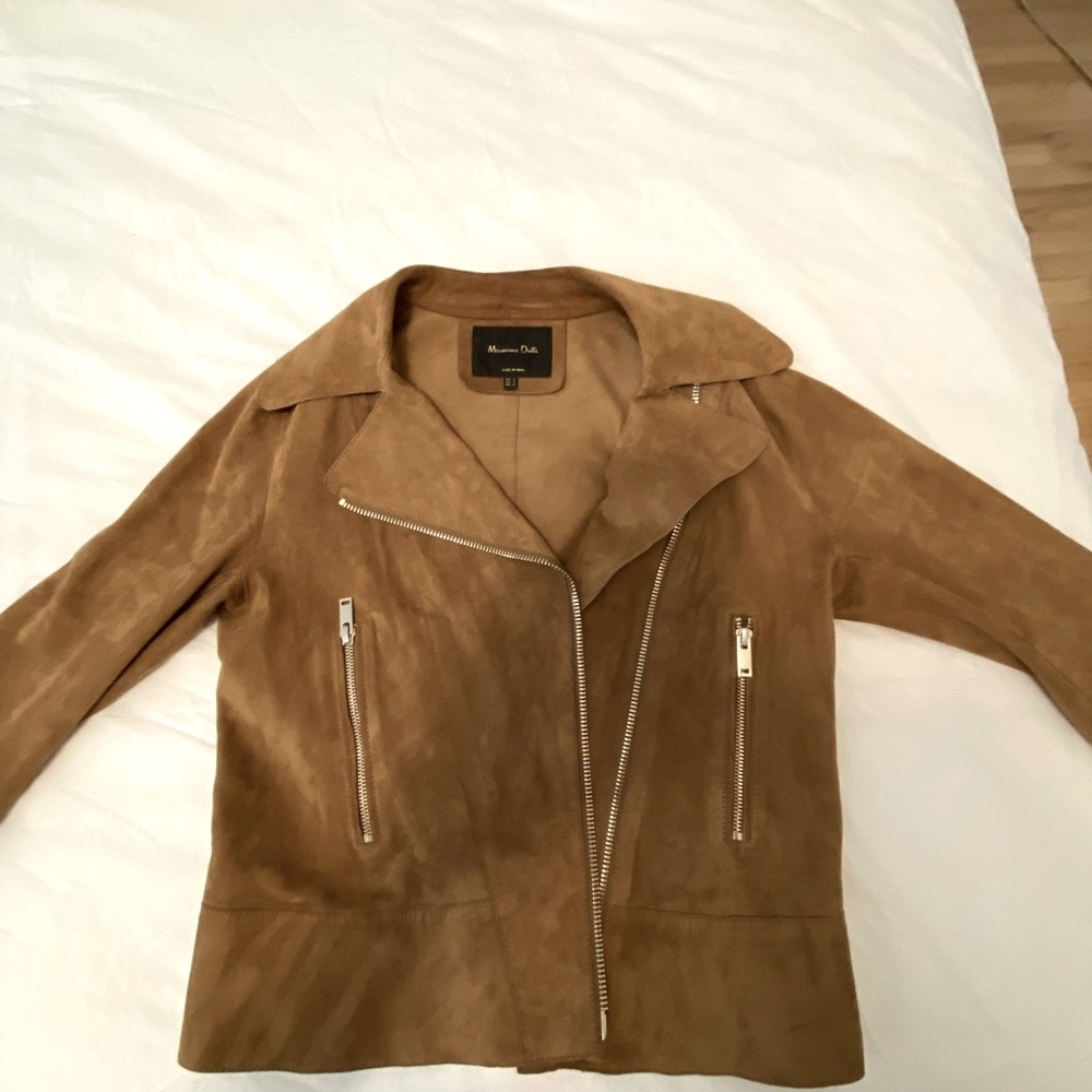 Massimo Dutti Camel Leather Jacket size small with silver hardware - Picture 3 of 14